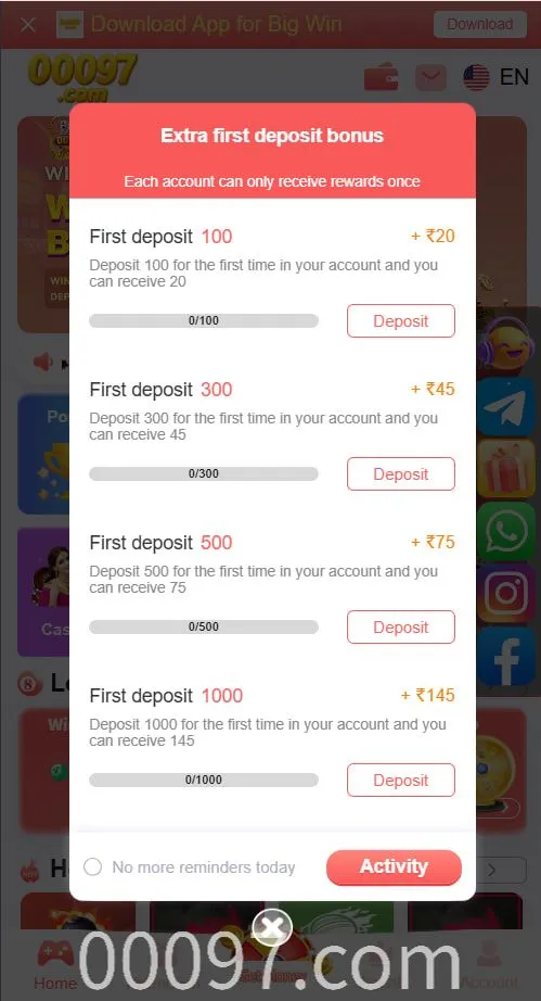 00097 First Deposit Bonus